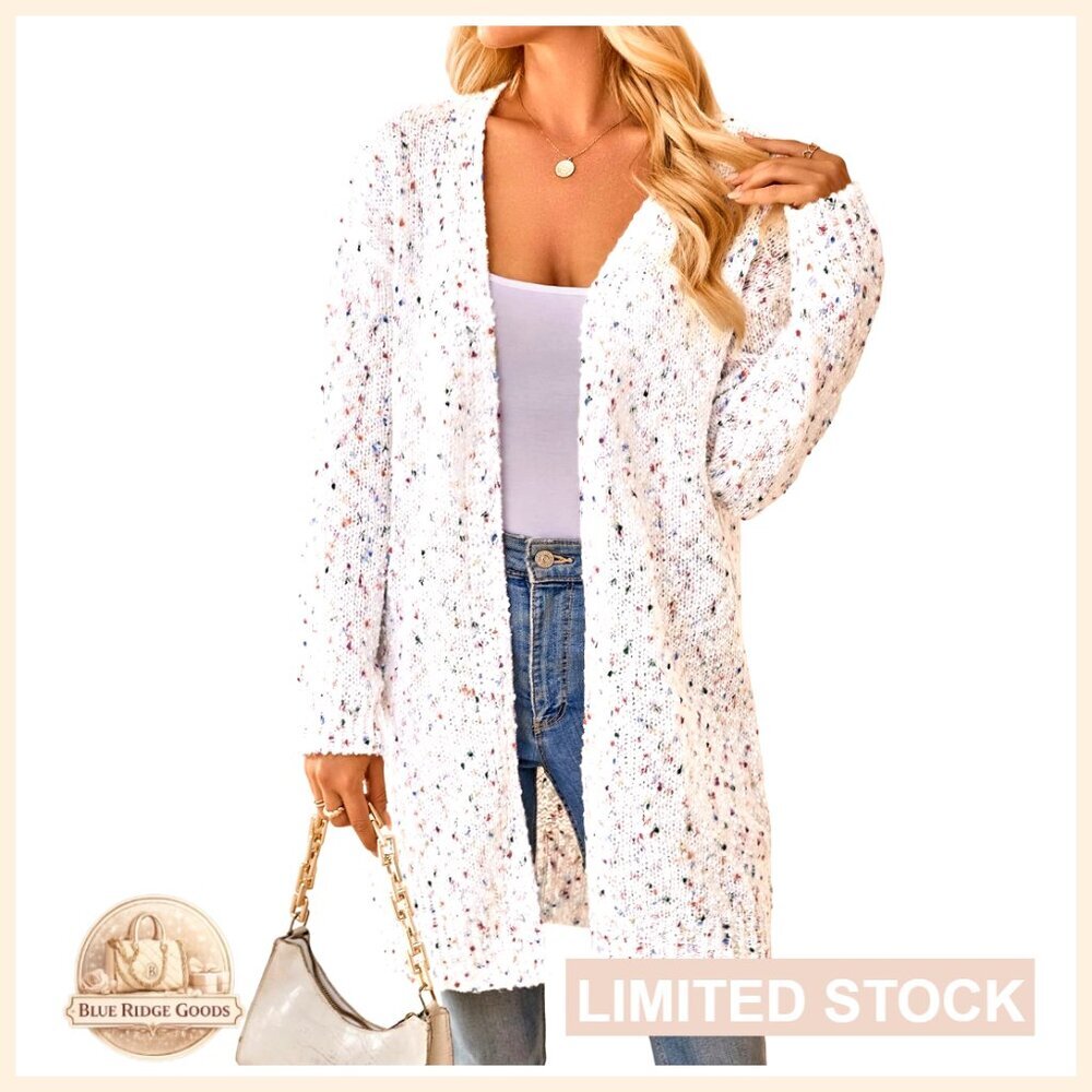Chunky Popcorn Cardigan Oversized Open Front V Neck Long Sleeve Knit Sweater